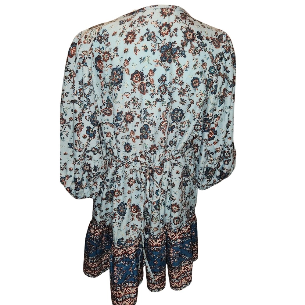 BOG Collective Boho Floral Print Tie Neck Mini Dress Women Size S - Picture 2 of 5
